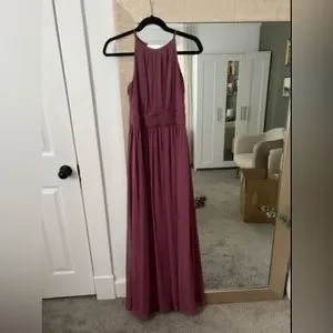 knee length dresses for ladies Halter Sleeveless Soft Satin Bridesmaid Dress, Blush